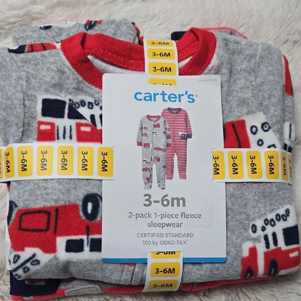 CARTER'S 2-PACK FIRE TRUCK FLEECE SLEEPWEAR FOOTIE - NEW!